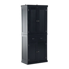 HomCom 72" Traditional Standing Kitchen Pantry Cupboard Cabinet, Black