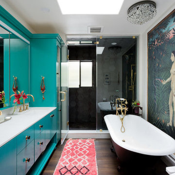 rich, variegated black hexes stand out in los feliz bathroom remodel