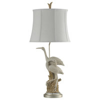 Cotton Bayou Table Lamp, Brown And White Finish, White Softback Fabric Shade