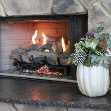 Little Eden Fireplace, Leathered Granite with Chiseled edge