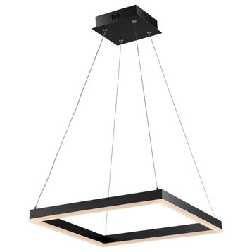 Nero Square Modern Metal LED Pendant Light, Black, Width: 15.75