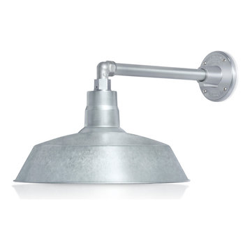 14in. Barn Light Fixture With Gooseneck Arm, Galvanized, 13" Long Straight Arm