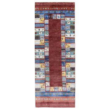 Oriental Rug Gabbeh Loribaft 6'8"x2'7" Hand Knotted Carpet