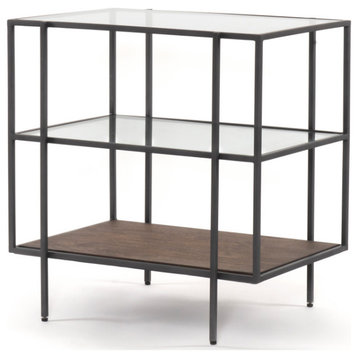 Canvas End Table Dark Iron, Aged Brown, Tempered Glass