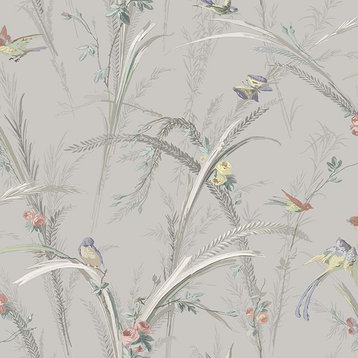 3119-193211 Meadowlark Grey Botanical Prepasted Non Woven Blend Wallpaper