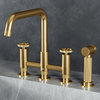 VIGO Cass Widespread Bridge Kitchen Faucet, Sprayer, Matte Brushed Gold