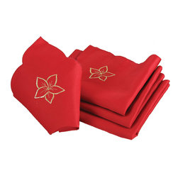 Xia Home Fashions - Festive Poinsettia Embroidered Cutwork Christmas Napkins, 21''x21'', Set of 4 - Napkins