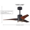 Super Janet 3-Bladed Paddle Fan With LED Light Kit, Matte Black Finish With Walnut Blades, 42"