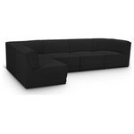 Meridian Furniture - Ollie Black Boucle Fabric L-Shaped Modular Sectional, Black, 5-Piece: 3 Armless Chair, 2 Corner Chair - Meet the epitome of style and functionality with this Ollie boucle fabric living room sectional, part of the Ollie modular collection. A contemporary marvel, this sectional features chic and inviting rich black boucle fabric upholstery, giving it a sumptuous texture that oozes elegance and luxury. Curved corners add to the visual look of the sectional while maximizing seating comfort while lounging, reading, or entertaining. Pair it with other items in the Ollie collection easily, thanks to an attachment latch underneath.