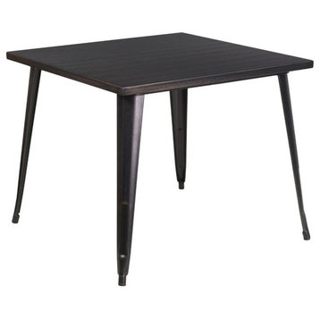 Bowery Hill 35.5" Square Metal Dining Table in Black and Gold