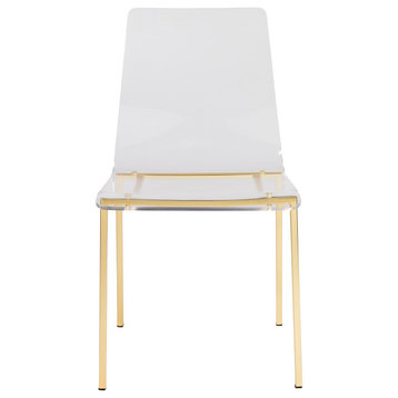 Chloe Side Chair, Clear Acrylic With Matte Brushed Gold Legs