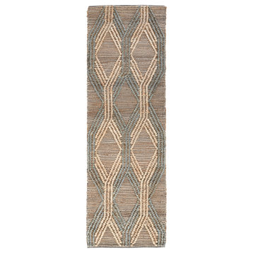Manitou Beige and Blue Accent Rug, Natural/Mineral Blue, 2.6x8