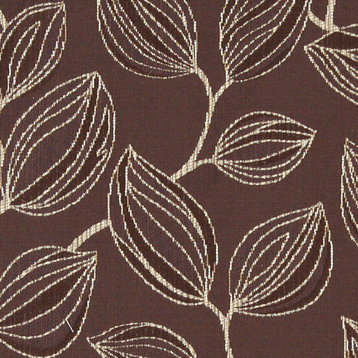 Brown and White, Large Leaves Contemporary Upholstery Fabric By The Yard