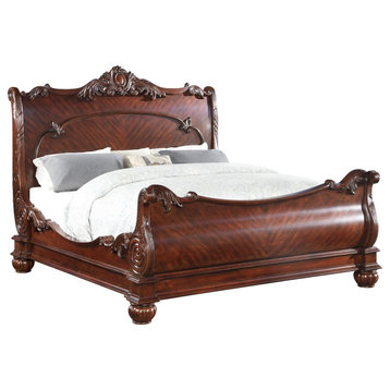 Sleigh bed Cherry color, With great design work , hdbd, ftbd, rail