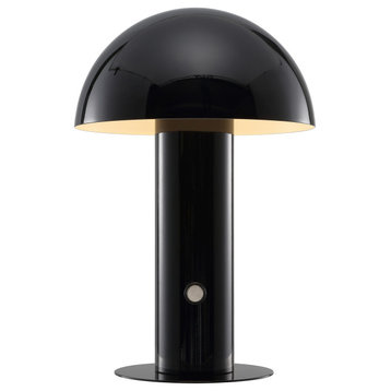 Boletus 10.75" Rechargeable/Cordless Iron Integrated Mushroom Table Lamp, Black