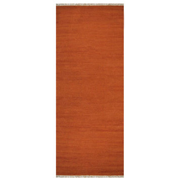Hand Woven Flat Weave Kilim Wool  Area Rug Solid, [Runner] 2'6''x6'