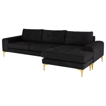 Colyn Reversible Sectional, Coal Fabric Seat/Brushed Gold Legs