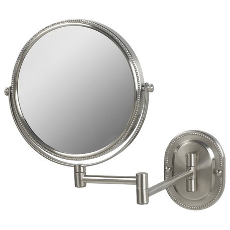 Modern Wall Mounted Make-Up Mirror, Satin Nickel