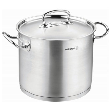 Korkmaz Stainless Steel Stockpot with Lid and Handles,  Silver, 8 Quart