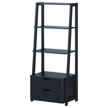 Costway 4-Tier Contemporary MDF Ladder Bookcase with 2 Drawers in Black