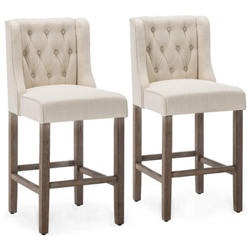 40" Tufted Wingback Fabric Upholstered Barstool Dining Chair Set of 2, Natural