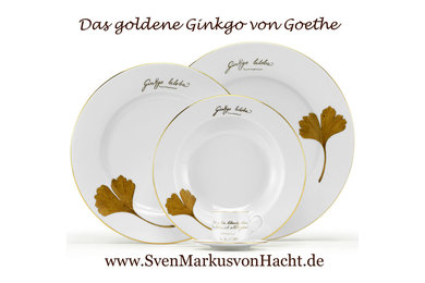 Porzellandekor – Goldener Ginkgo von Goethe auf Ludwigsburger Porzellan