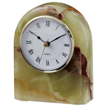 Polaris Collection Black and Gold Marble Desk Clock, Green and Brown and Burgand