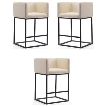 Home Square 34" Faux Leather Barstool in Cream & Black Finish - Set of 3