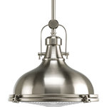 Progress Lighting - 1-Light LED Pendant With LED Module, Brushed Nickel - The Fresnel one-light LED pendant has an antique-inspired Fresnel glass lens, industrial roots in form and function. 3000k, 90+ CRI 1,211 lumens.
