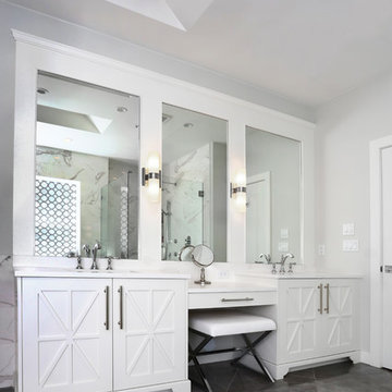 Bathroom Vanity featuring Furniture Kick and Custom Applied Mullion Doors