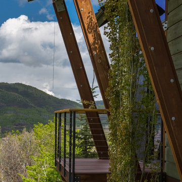 Architectural overhangs on modern mountain home, Steamboat Springs, CO