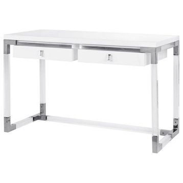 Pasargad Home Firenze Contemporary Desk Lacquer top with Lucite and Chrome Base