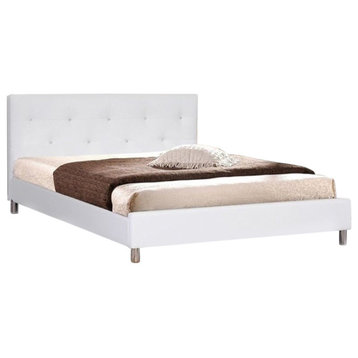 Atlin Designs Contemporary Faux Leather Queen Tufted Platform Bed in White