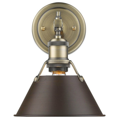 Orwell 1-Light Bath Vanity With Aged Brass Shade, Rubbed Bronze