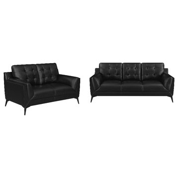 Coaster Moira 2-Piece Faux Leather Upholstered Sofa Set with Track Arms in Black