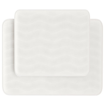 2 Non-Slip Memory Foam Microfiber Bath Mats for Shower, Laundry, Kitchen, White