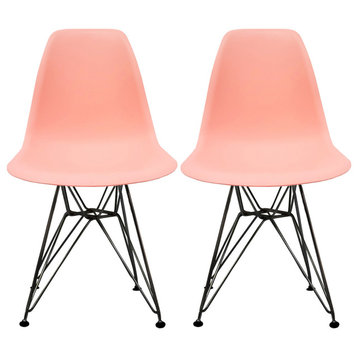 Plastic Chair with Black Eiffel Wire Legs Modern Dining Chair, Set of 2, Pink