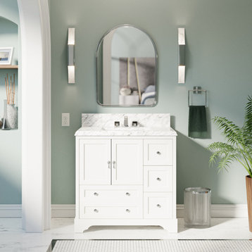 Madison 36" Bathroom Vanity, White, Carrara Marble
