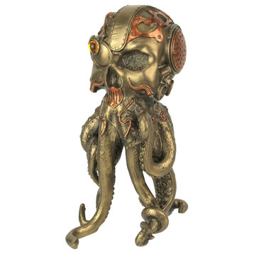 Bronze / Copper Finished Steampunk Human Skull / Octopus Fantasy Tabletop Statu