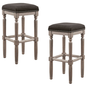 Cirque Rustic Upholstered Backless Counter Stools Bar Height Set of 2, Gray