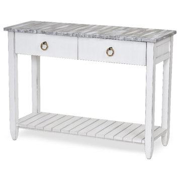 Sea Wind Florida Picket Fence Wood Console Table with Drawers in White/Gray