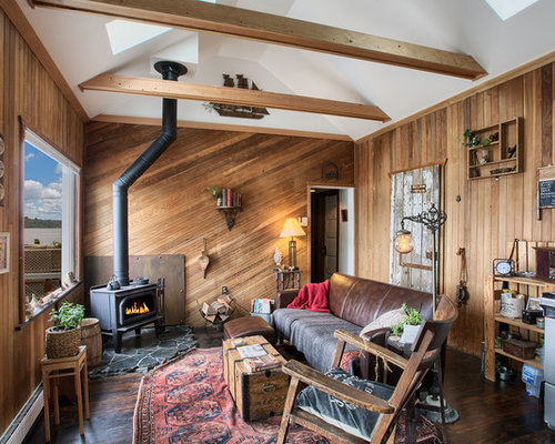 Rustic Living Room Design Ideas, Remodels & Photos with a Wood Stove ...