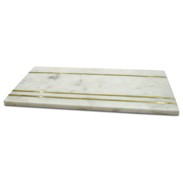 Cheese Board White Marble Brass Inlayed, 18x9"