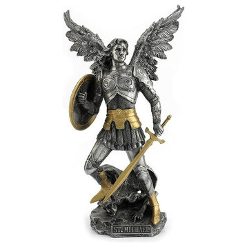 Archangel, St Michael, Pewter and Gold, Cold Cast Pewter Sculpture