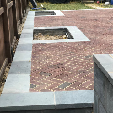 Red Brick Patio with Thermal Blue Border, Flower Boxes, & Steps in Washington DC