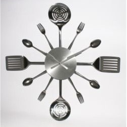 Kitchen Utensils Brush Stainless Steel Wall Clock - Wall Clocks