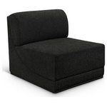 Meridian Furniture - Ollie Black Boucle Fabric Chair, Black, Armless Chair - Meet the epitome of style and functionality with this Ollie boucle fabric living room chair, part of the Ollie modular collection. A contemporary marvel, this chair features chic and inviting rich black boucle fabric upholstery, giving it a sumptuous texture that oozes elegance and luxury. Curved corners add to the visual look of the chair while maximizing seating comfort while lounging, reading, or entertaining. Pair it with other items in the Ollie collection easily, thanks to an attachment latch underneath.