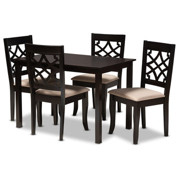Helena Sand Fabric Upholstered Espresso Brown 5-Piece Wood Dining Set