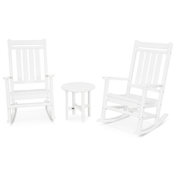 Polywood Estate 3-Piece Porch Rocking Chair Set, White