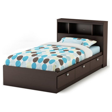South Shore Spark Twin Storage Bed with Bookcase Headboard in Chocolate